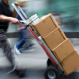 delivering cases on hand truck