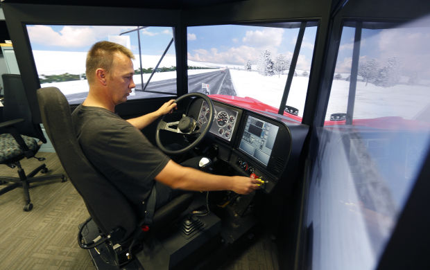 truck driver trainee in a simulator